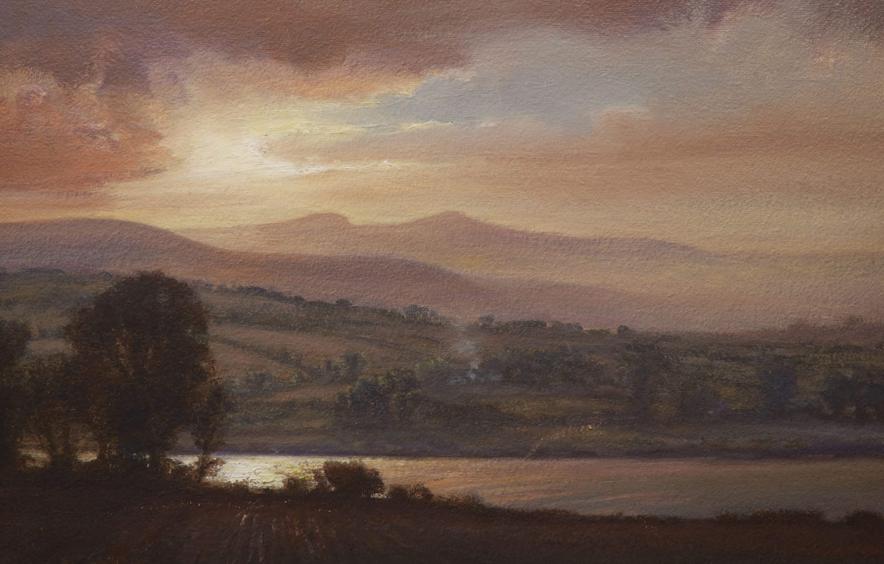 Kenneth Denton (b.1932), oil on board, Sundown Brecon, signed, 40 x 60cm